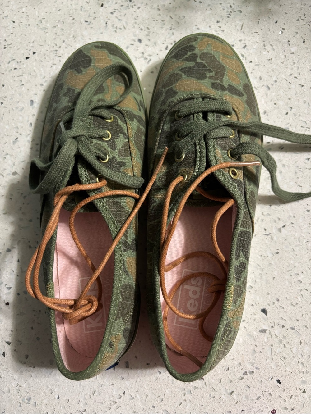 Keds Camouflage Green Canvas Sneakers New